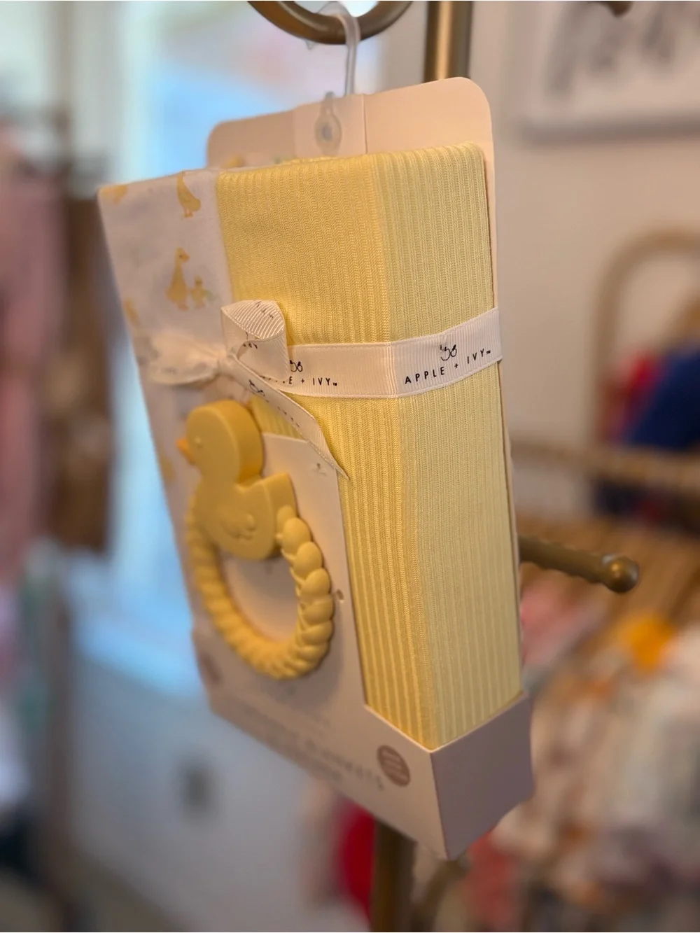 Yellow Duck Swaddle Blanket Set with Teether